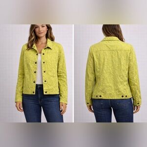 Ruby Rd. Quilted Lime Button-Front Jean Jacket